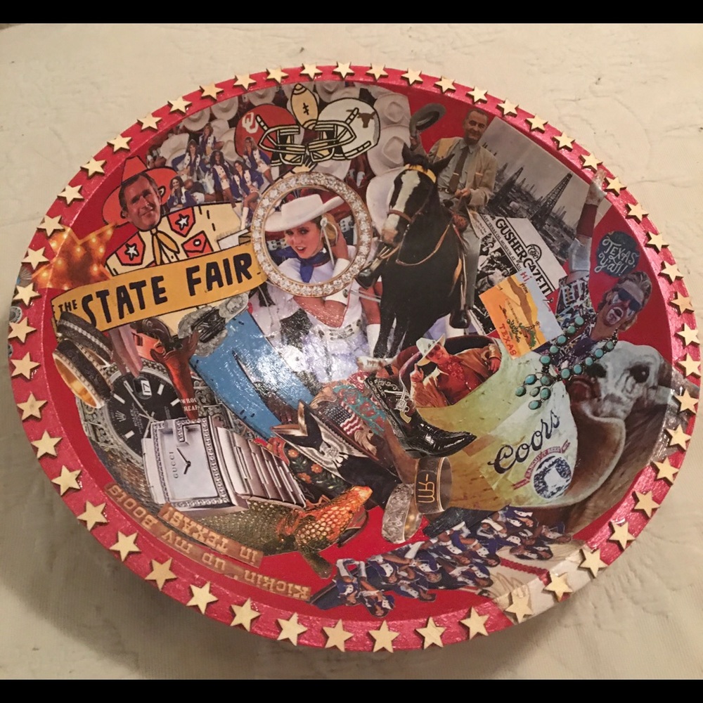 Texas Hand Crafted Vintage Wood Bowl Dallas Cowboys Cheerleaders Boots Bling BBQ - Picture 2 of 14